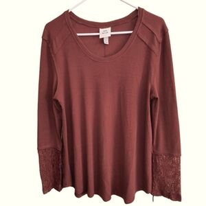 NWT Knox Rose Long Sleeve Ribbed Thermal Knit Tunic With Lace Cuff Size L